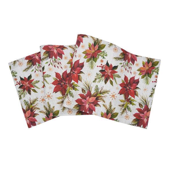 painterly poinsettias and foliage on printed runner