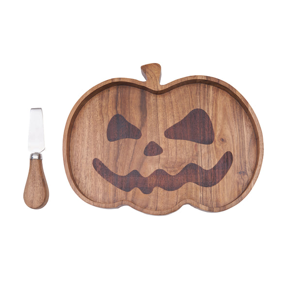 pumpkin jack-o-lantern serving board with iron spreader