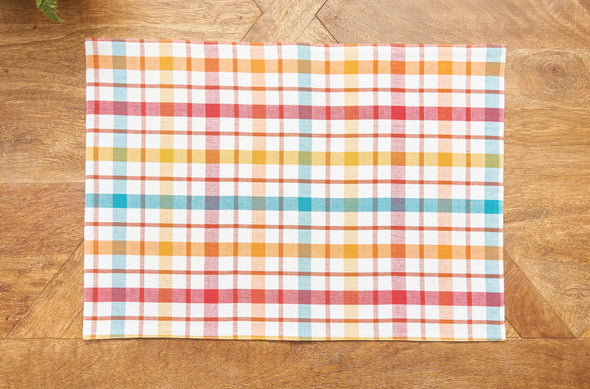 Radley Plaid woven placemat on a table.