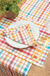 Radley Plaid woven table linen collection styled with serve ware and greenery