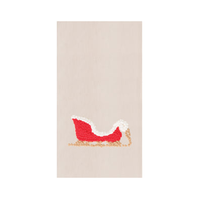 sleigh french know kitchen towel with a red sleigh