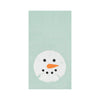snowman sand dollar embroidered kitchen towel, sand dollar with a snowman face on a teal towel