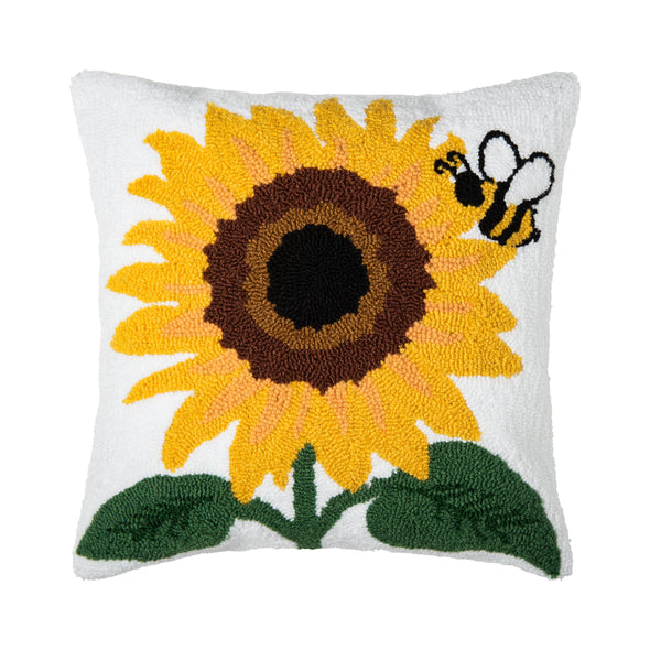 Sunflower & Bee Hooked Pillow