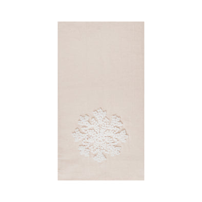 white snowflake french knot kitchen towel with a white snowflake made of French knot embroidery