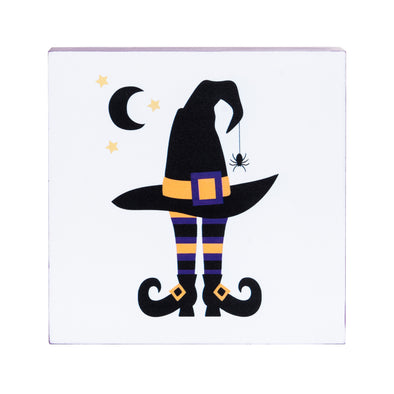 shelf block with a witches' hat and legs decorated with Halloween elements