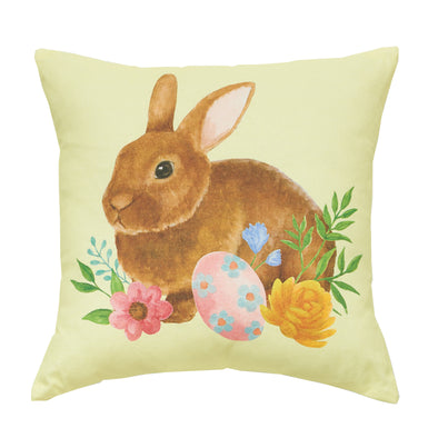 Featuring a bunny resting in a patch of flowers with an easter egg