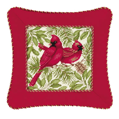 Cardinal Needlepoint Pillow, Christmas Pillow
