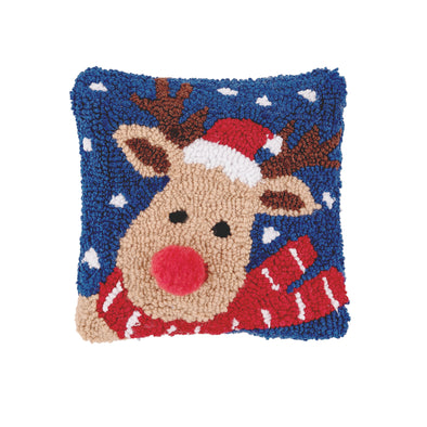Christmas Reindeer Hooked Pillow, christmas hooked pillow