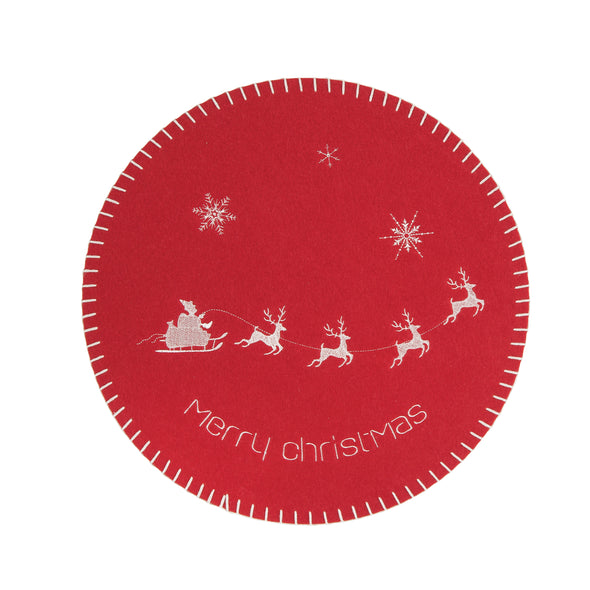 felt reindeer christmas round placemat, red christmas mat, christmas table linens