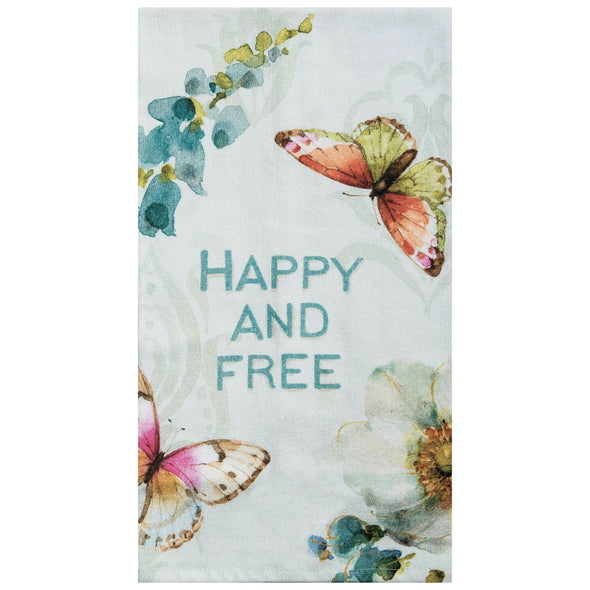 Happy and Free Butterfly Flour Sack Kitchen Towel