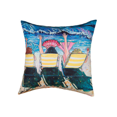 Mermaid Beach Party Indoor/ Outdoor Decorative Pillow by Jen Callahan
