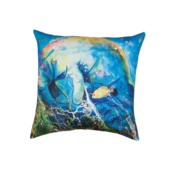 Manatee Barrier Reef Indoor/Outdoor Decorative Pillow by Jen Callahan
