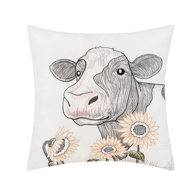Happy Sunflower Cow Indoor Outdoor Pillow