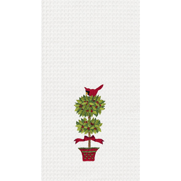 Cardinal In Topiary waffle weave Kitchen Towel, christmas towel