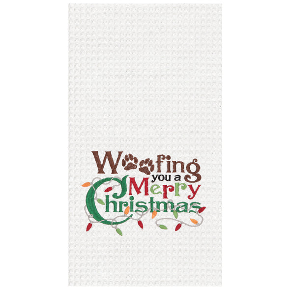 woofing a merry christmas waffle weave kitchen towel
