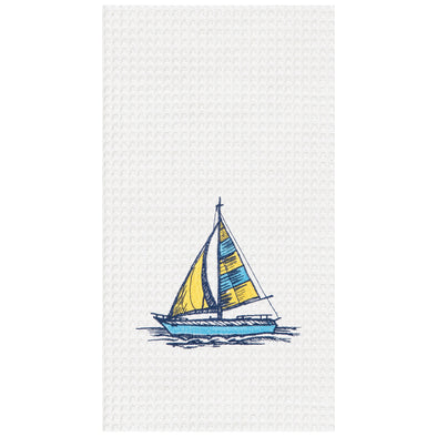 Sail Boat Waffle Weave Kitchen Towel