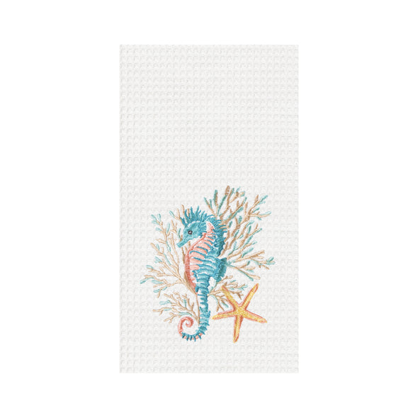 Seahorse and Coral Waffle Weave Kitchen Towel