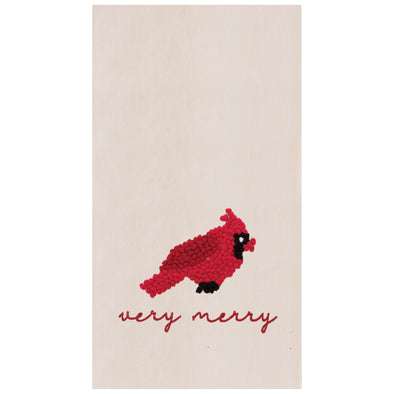 very merry cardinal french knot christmas kitchen towel