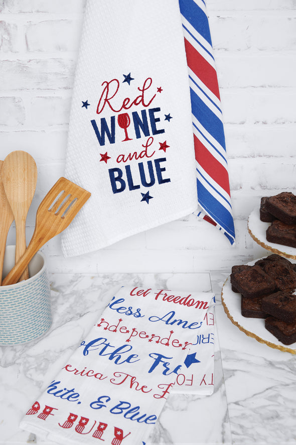 Red Wine and Blue Waffle Weave Kitchen Towel