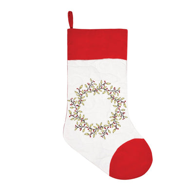 berry garland stocking, christmas stocking, embroidered stocking