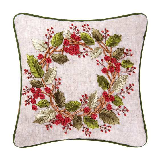 berry wreath ribbon art decorative pillow, christmas pillow
