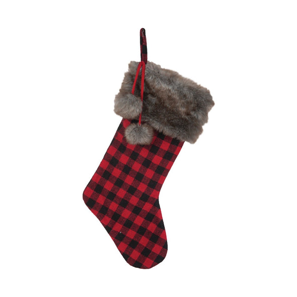 buffalo check stocking, christmas fur stocking
