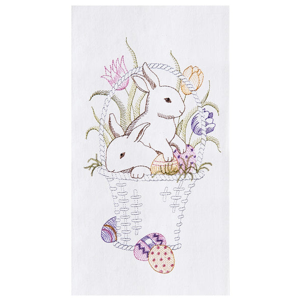 Bunnies in a Basket Easter Kitchen Towel