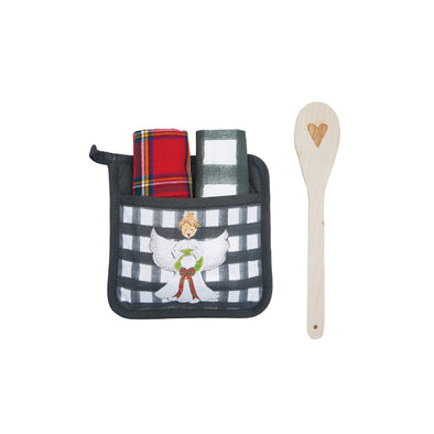 Black Check Angel Potholder Set