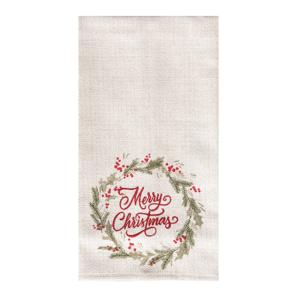 merry christmas winter wreath kitchen towel