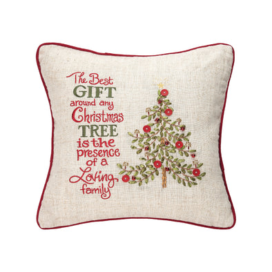 merry poinsettia gift pillow, loving family, embellished christmas pillow
