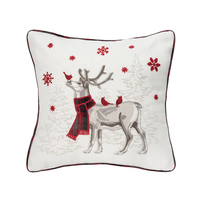 frosty deer pillow, embroidered pillow, christmas pillow