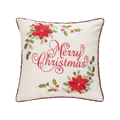 Merry Christmas Poinsettia Pillow