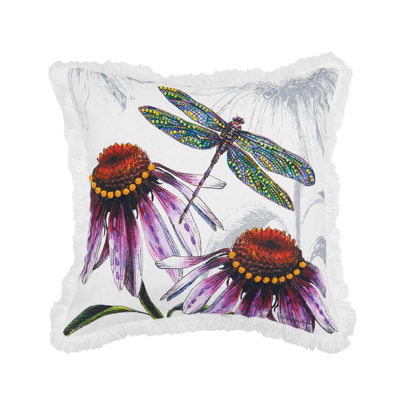 Botanical Dragonfly Floral Pillow