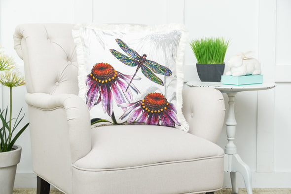 Botanical Dragonfly Floral Pillow