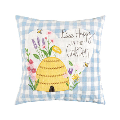 Bee Happy in Blue Pillow