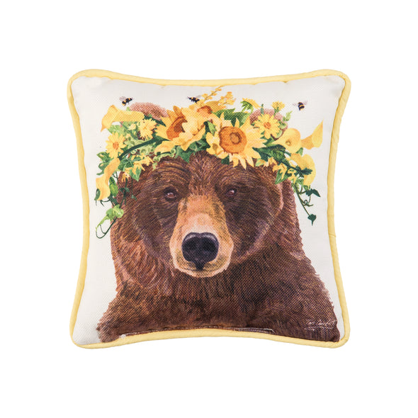 Bear with Flower Crown Pillow