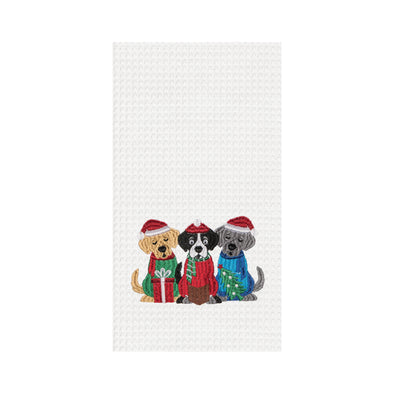 Caroling Dogs Christmas Waffle Weave Kitchen Towel