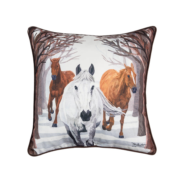 patti gay two can art descending horses pillow, christmas pillow