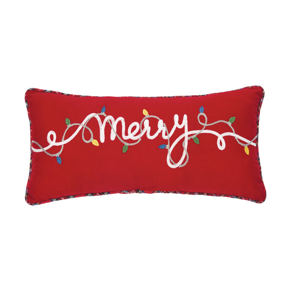 merry lights pillow, red christmas decorative pillow