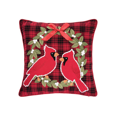 cardinal plaid wreath decorative pillow, plaid christmas pillow, christmas pillow