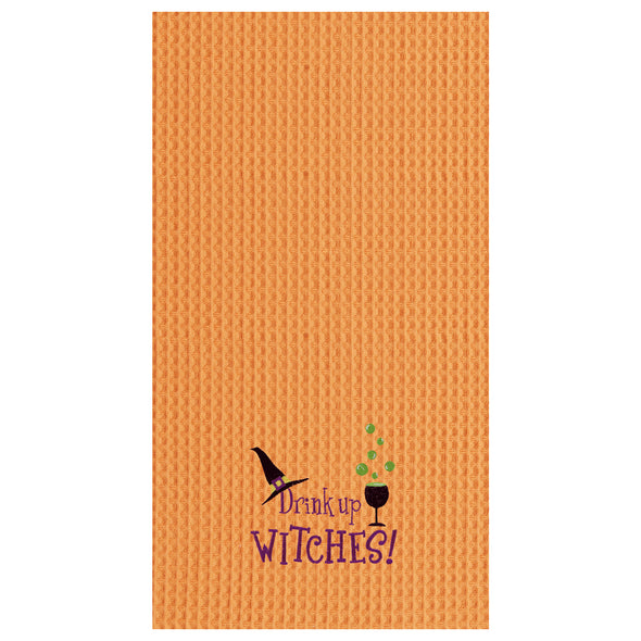 drink up witches, halloween kitchen towel, waffle weave towel