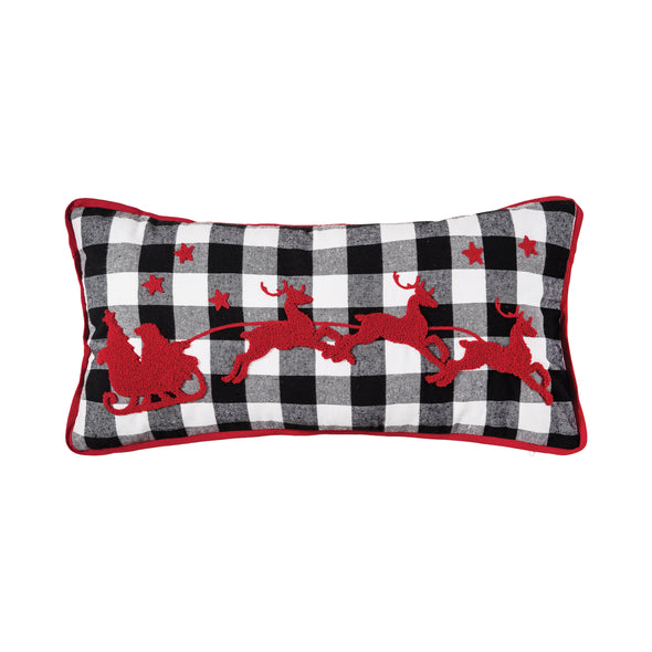 franklin farm sleigh decorative pillow, black and white buffalo check christmas pillow, farmhouse holiday decor
