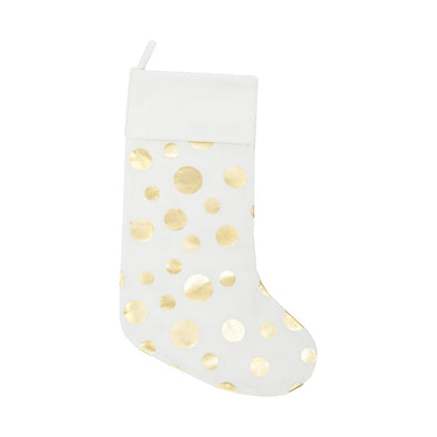 white christmas stocking with gold dots