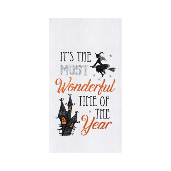 halloween, wonderful time of the year, haunted house, witch, halloween kitchen towel