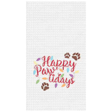 happy pawlindays waffle weave kitchen towel, pet lovers gift, christmas kitchen towel
