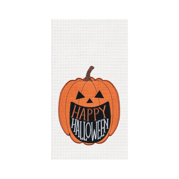 happy halloween, jack-o-lantern, punpkin waffle weave kitchen towel