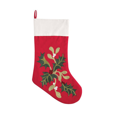 holly branch red christmas stocking