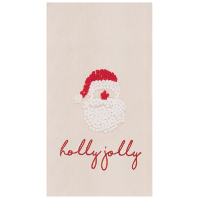 holly jolly santa french knot kitchen towel, christmas kitchen towel