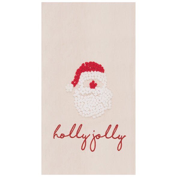 holly jolly santa french knot kitchen towel, christmas kitchen towel
