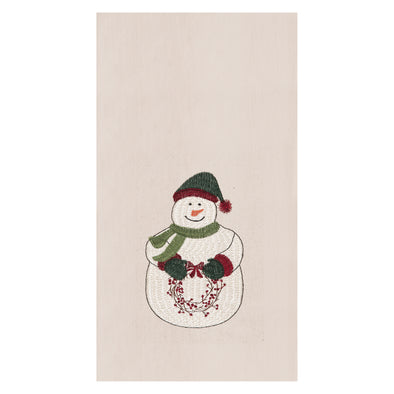 holly snowman kitchen towel, christmas kitchen towel